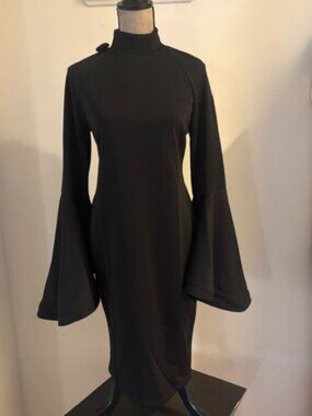Black Tailored Cocktail Dress with Flared Sleaves